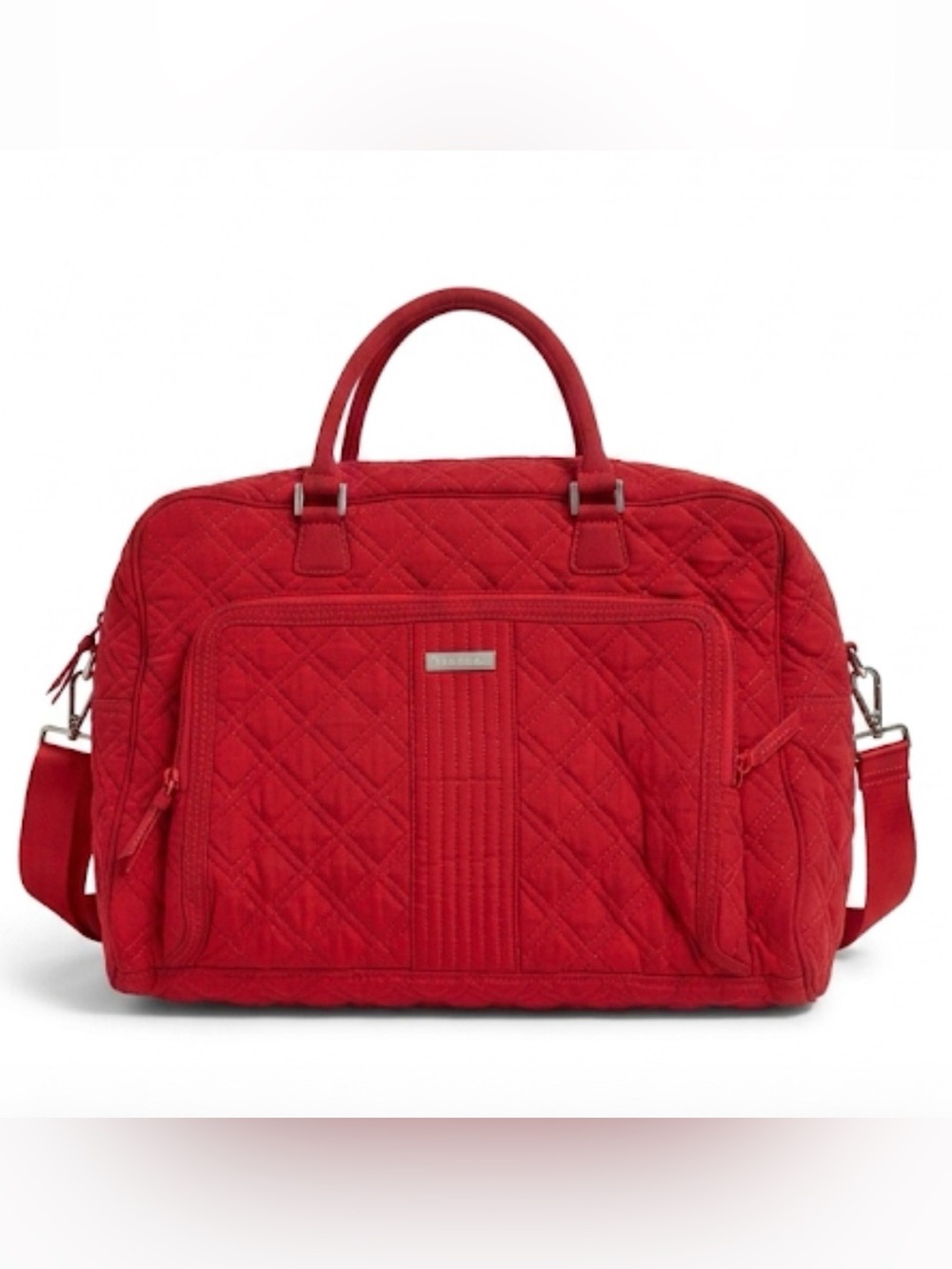 Vera Bradley Quilted Travel Red Weekend Bag with Front Pocket and lined interior